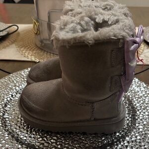 UGG Gray Boots with Lavender Bows